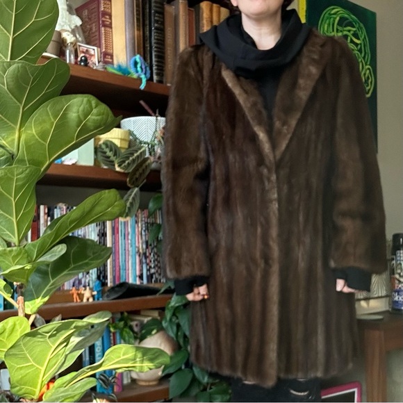 Vintage Brown Mink Fur Coat Midi Length